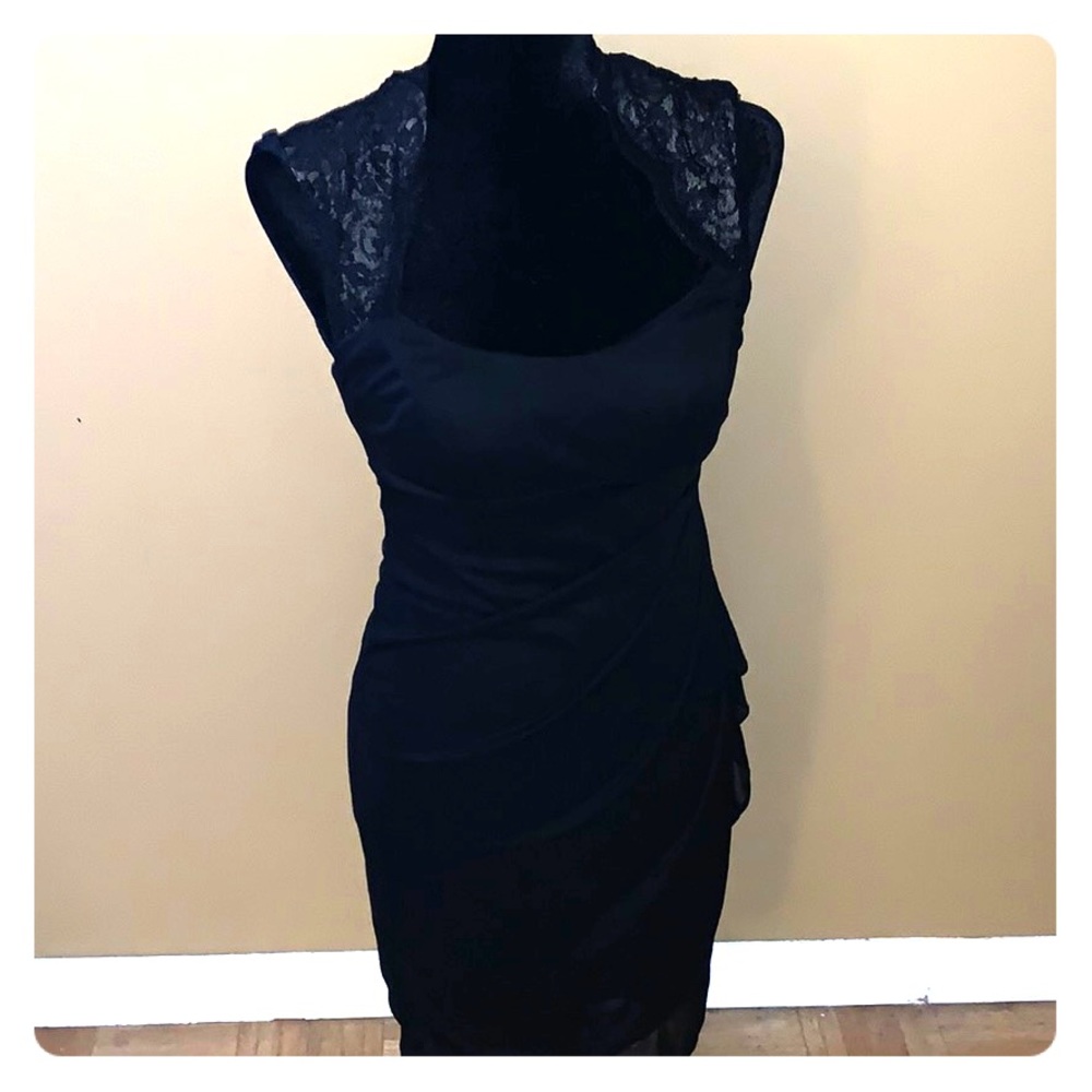 Black mini dress with lace sleeve straps